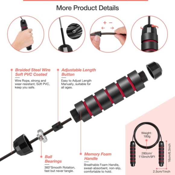 Jump Rope Adjustable - Rapid Speed - Tangle-Free - Ball Bearing - Memory Foam - Picture 3 of 12